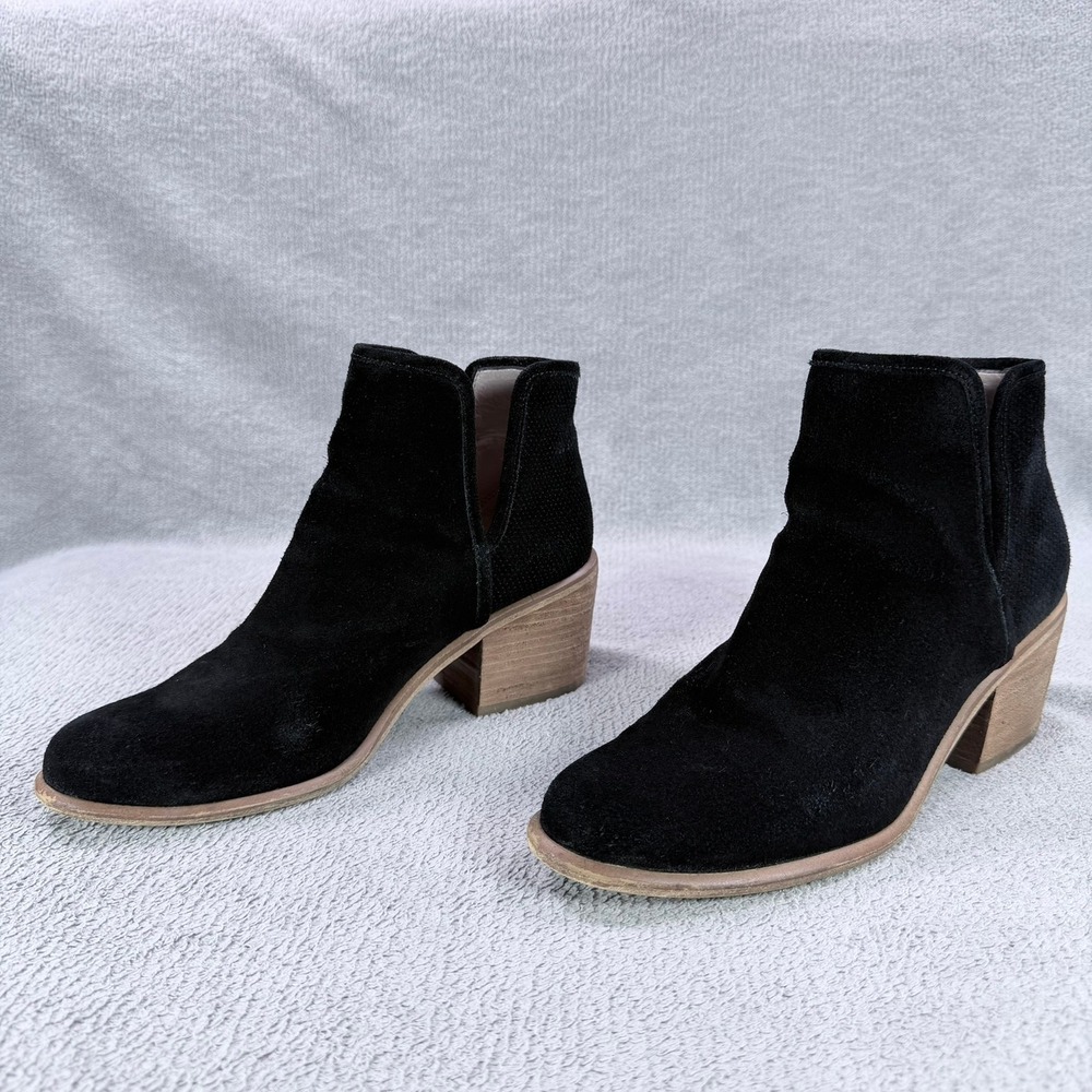BP Womens 6.5 Black Suede Leather Side Cutout Block Heel Ankle Booties 1208